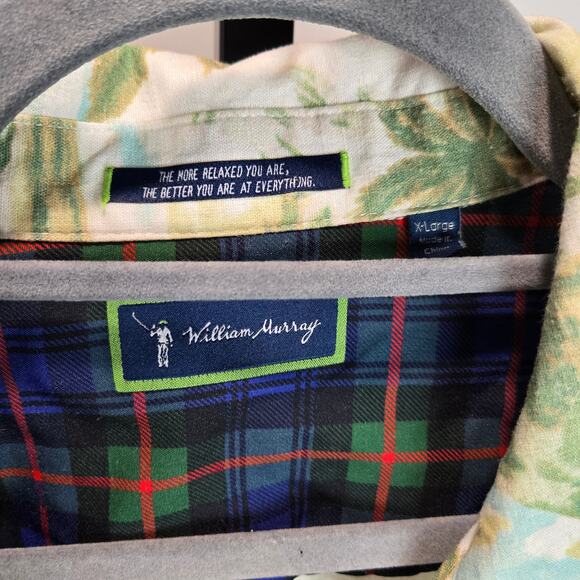 William Murray Bill Linen Hawaiian Button Down Shirt Golf Palm Trees Green XL - Picture 2 of 10